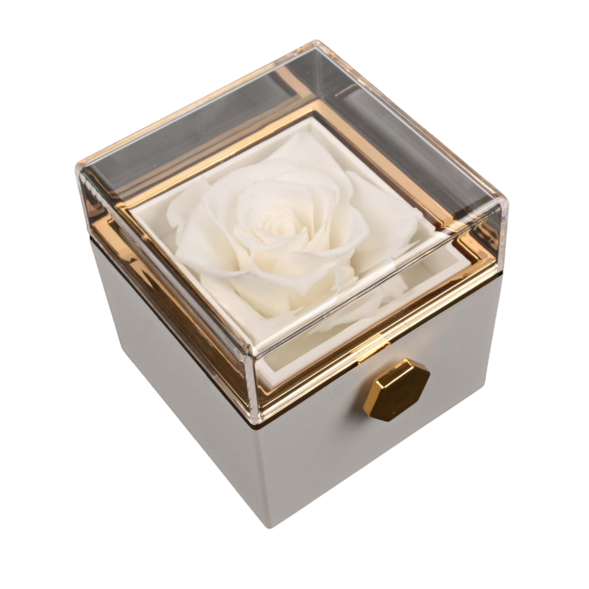 Rosenbox mit gravierter Halskette (Weiß)