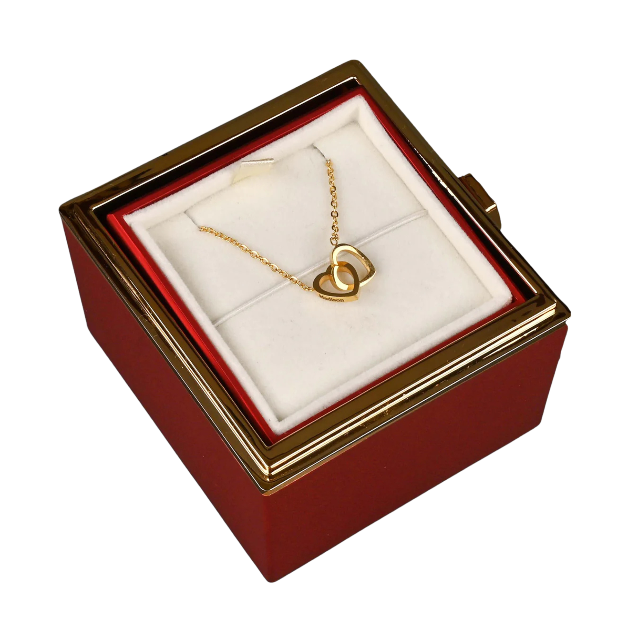 Rosenbox mit gravierter Halskette (Rot)