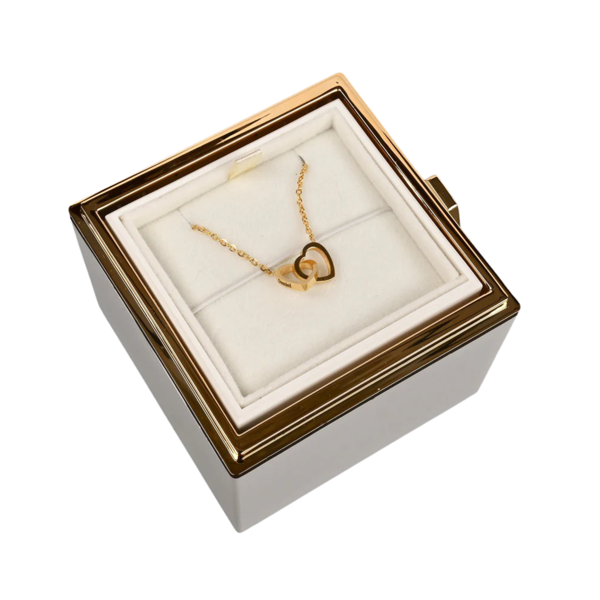 Rosenbox mit gravierter Halskette (Weiß)
